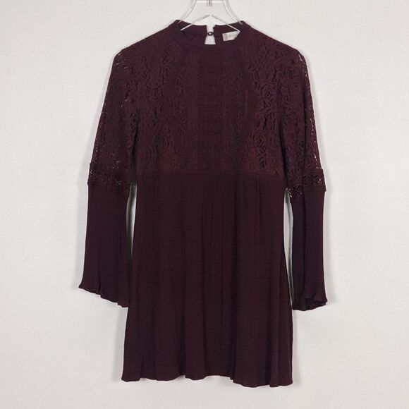 Altar'd State Maroon Lace Mini Dress Women's Medium - Picture 2 of 12